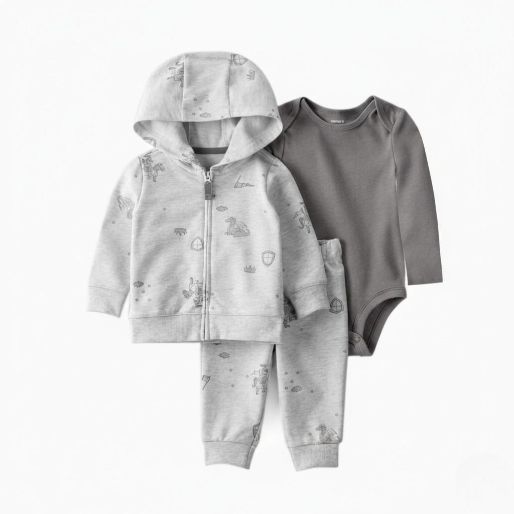 Дитячий комплект Carter's (толстовка+боді+штани) для хлопчика 464104 61-69 см Сірий