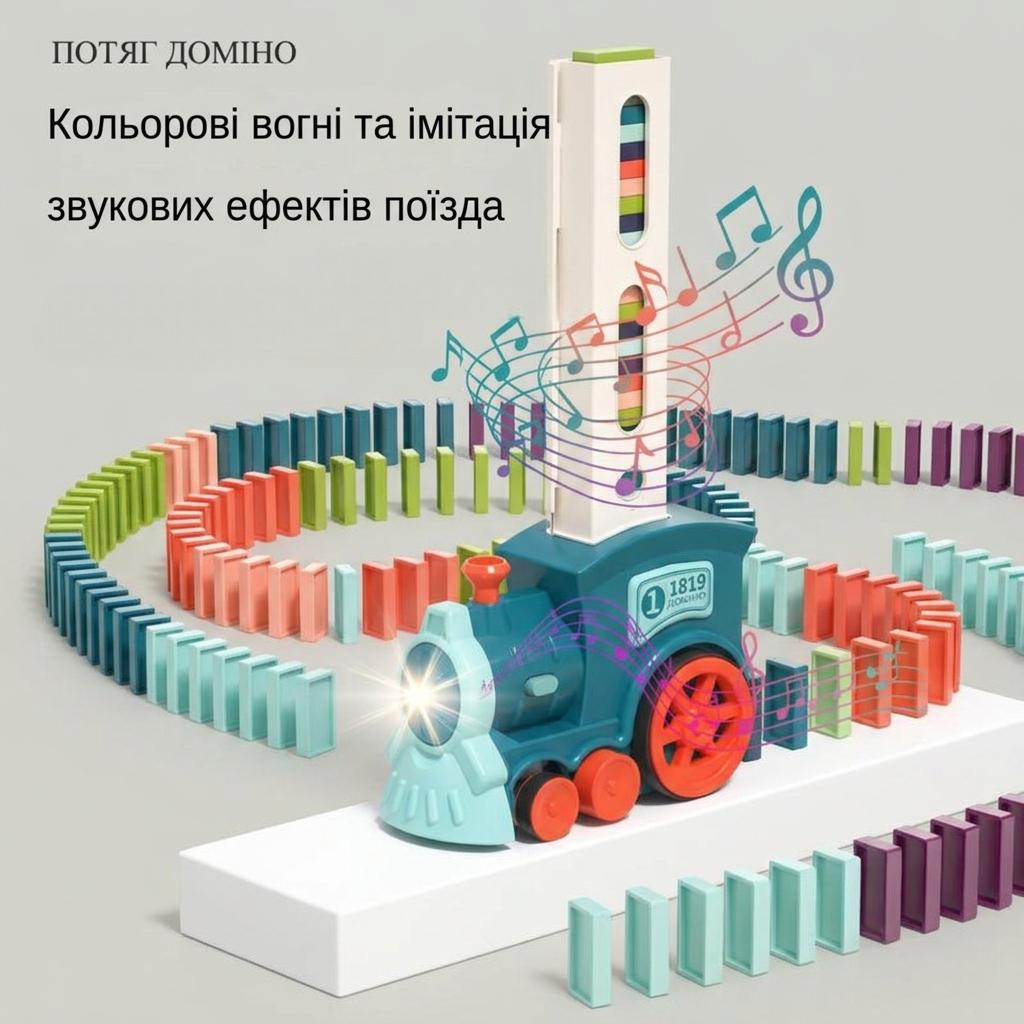Розвиваюча іграшка потяг доміно  зі звуковими та світловими ефектами арт. 7095 Синій