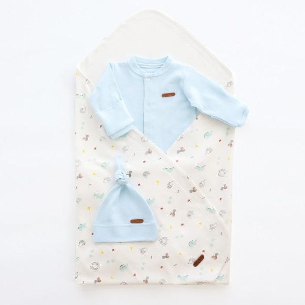 Дитячий комплект (чоловічок + шапочка + плед) для новонароджених MagBaby Liam 62 см Блакитний